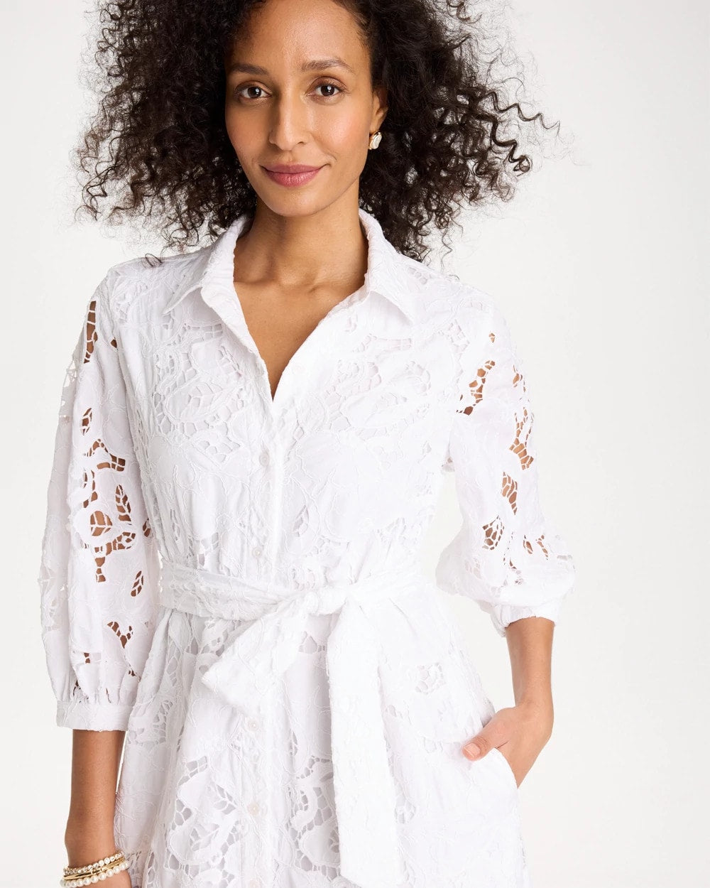 Lace Cutout Belted Shirtdress Alabaster - Chico's