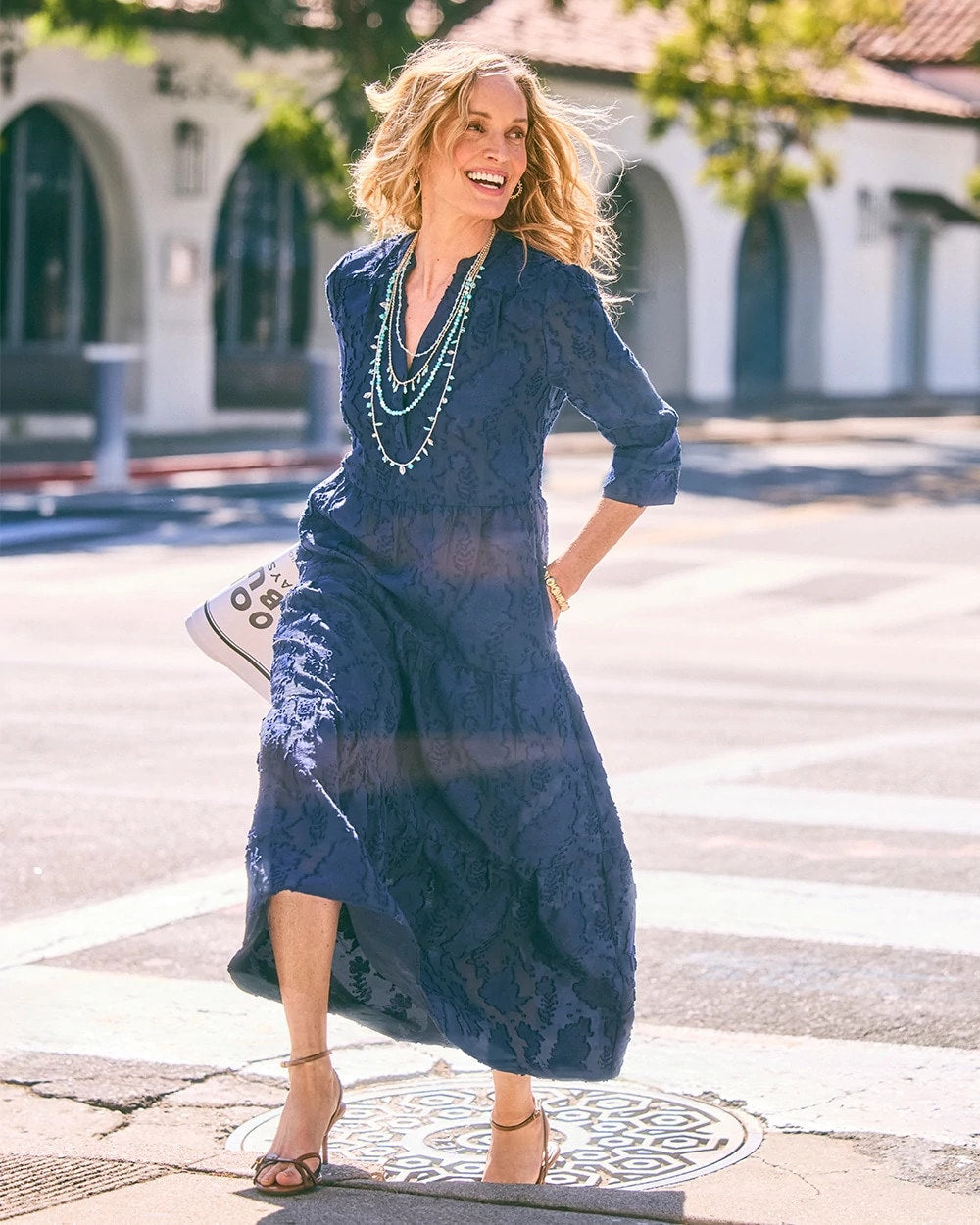 Tiered Lace Dress Passport Blue - Chico's