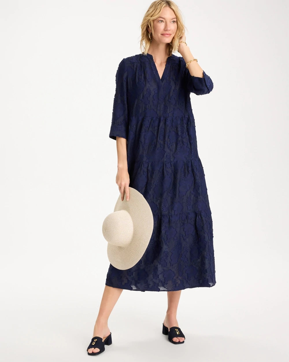 Tiered Lace Dress Passport Blue - Chico's