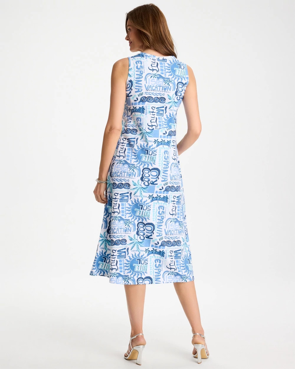 Soft-Stretch Sleeveless Tropical Dress Passport Blue - Chico's