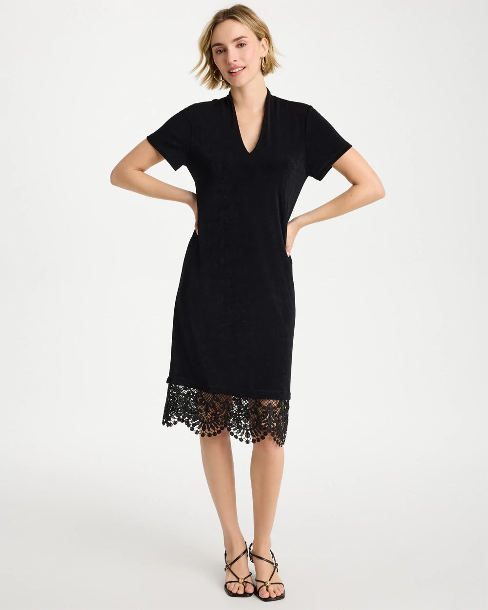 Travelers™ Lace Hem V-Neck Dress Travelers Black - Chico's
