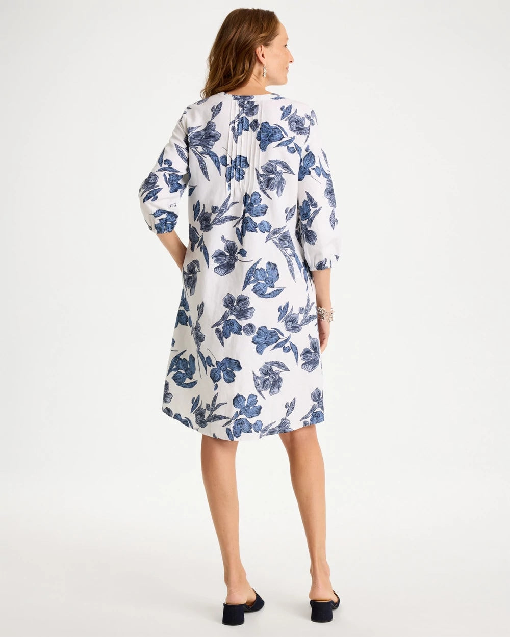 Floral Linen-Cotton Pintuck Dress Alabaster - Chico's