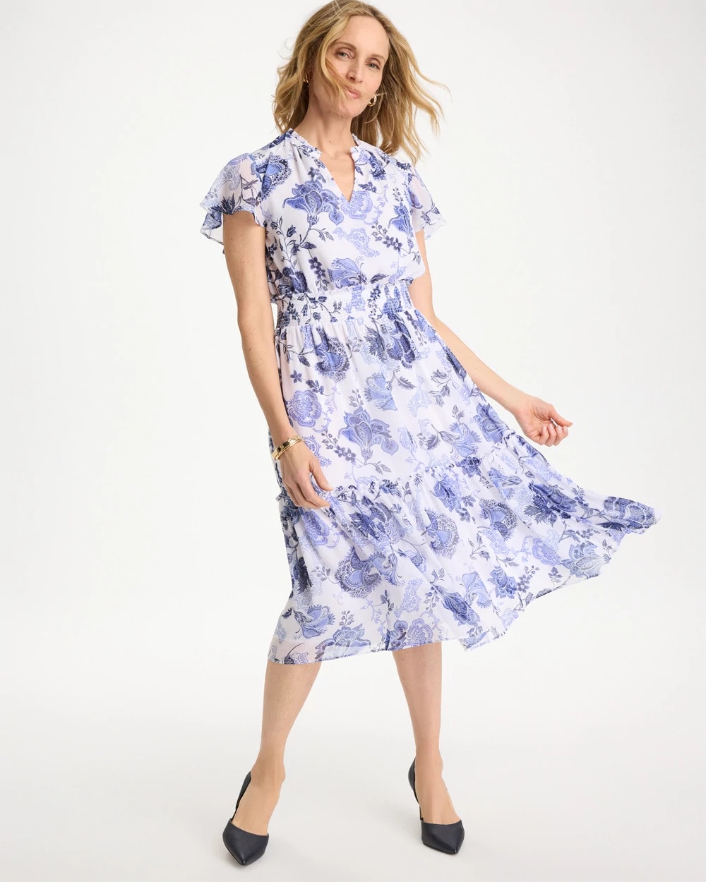 Floral Smocked Waist Dress Alabaster - Chico's