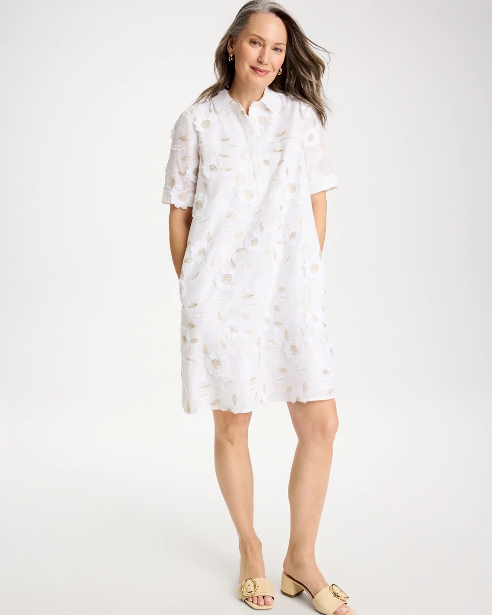 3D Floral Embroidered Dress Alabaster - Chico's