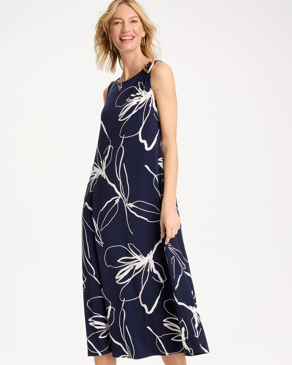 Travelers™ Knit Botanical Jeweled Dress Passport Blue - Chico's
