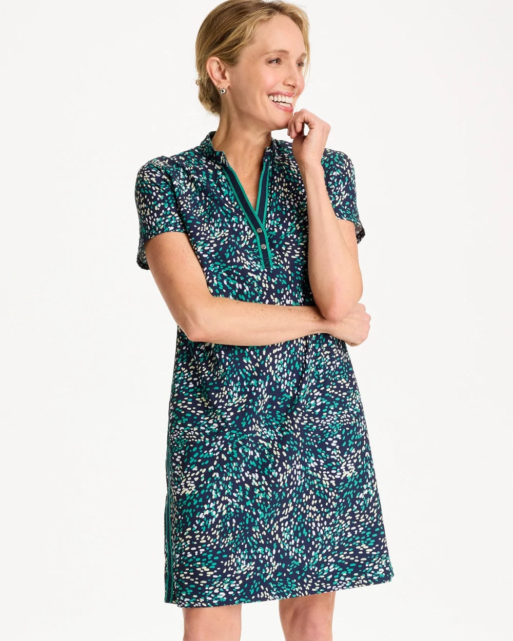 Zenergy® UPF Contrast Trim Dress Topanga Green - Chico's