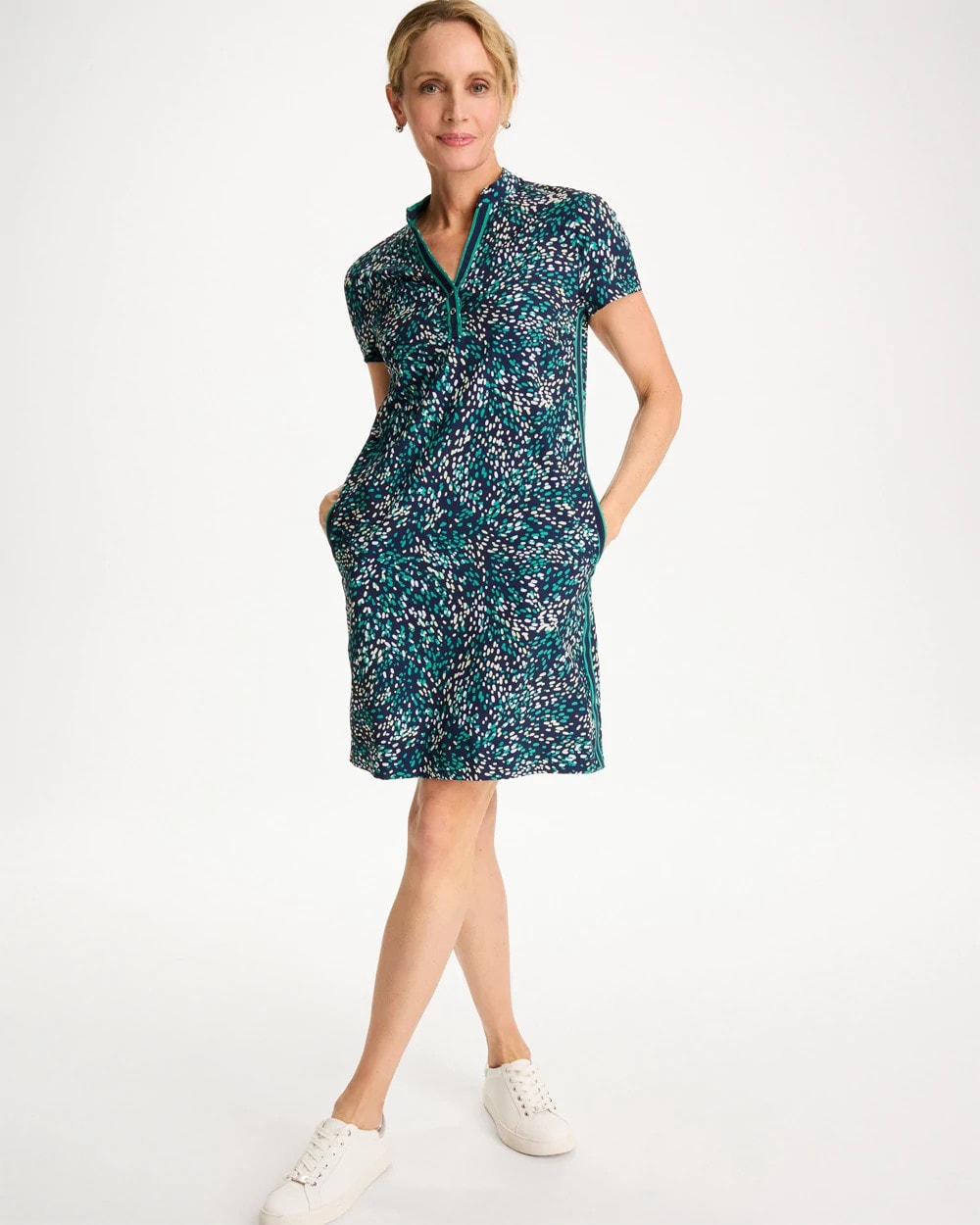 Zenergy® UPF Contrast Trim Dress Topanga Green - Chico's