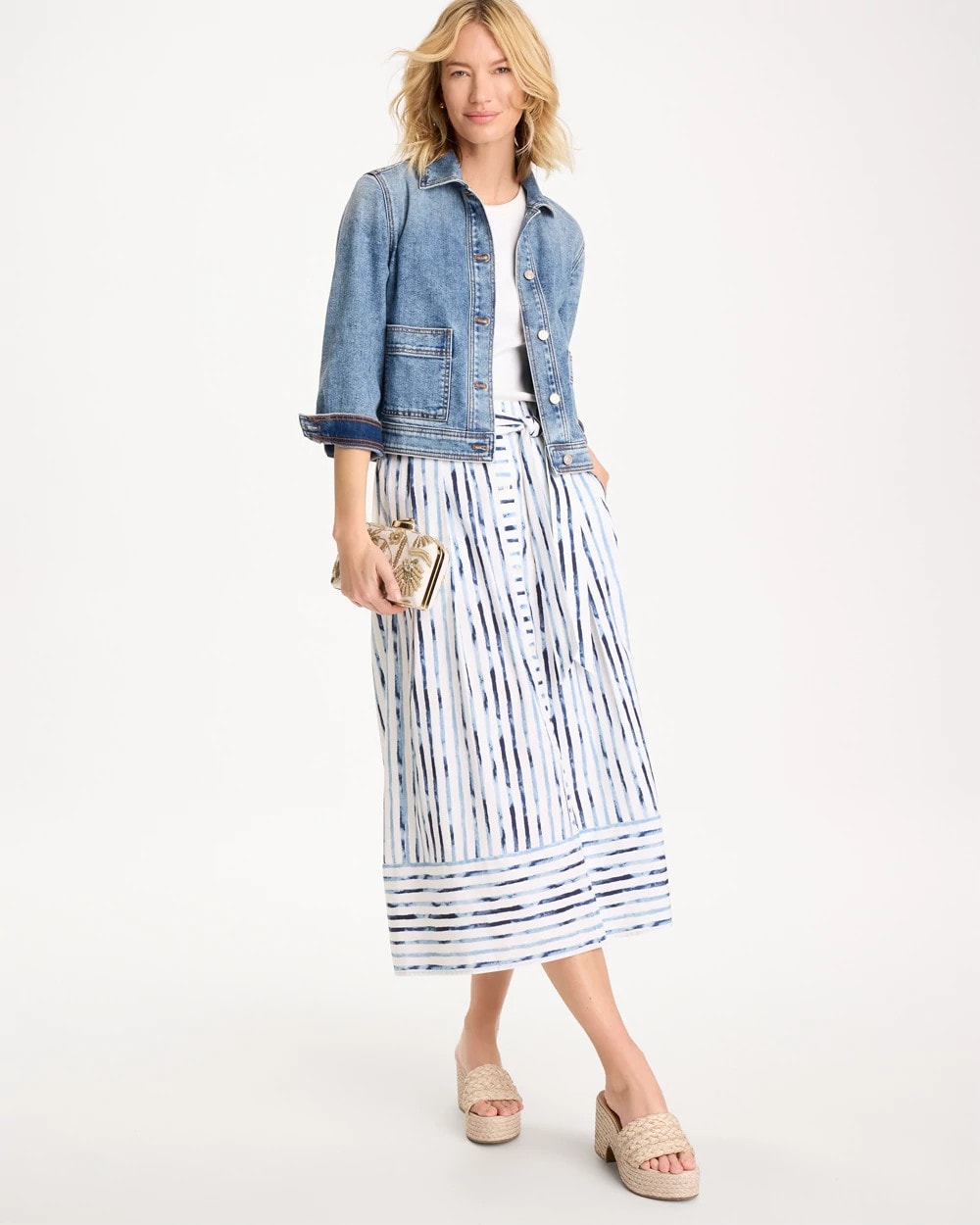 Palermo Striped Tie-Front Skirt Passport Blue - Chico's