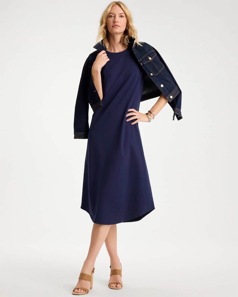 Soft-Stretch Cotton Slub Dress Passport Blue - Chico's