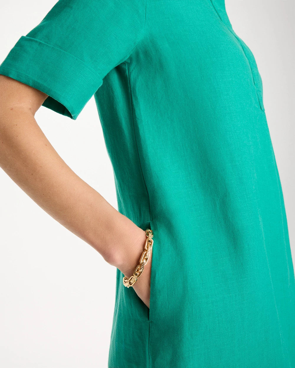 Linen Popover Dress Topanga Green - Chico's