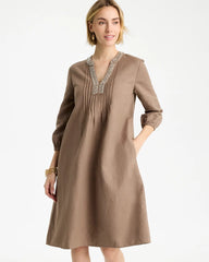 Linen-Cotton Pintuck Dress Topaz Smoke - Chico's