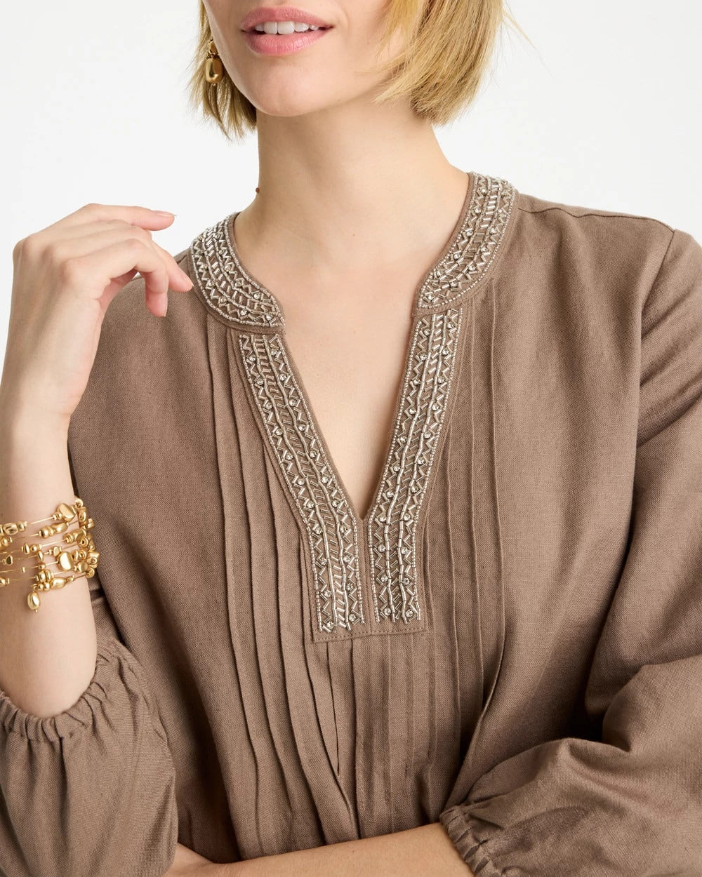 Linen-Cotton Pintuck Dress Topaz Smoke - Chico's
