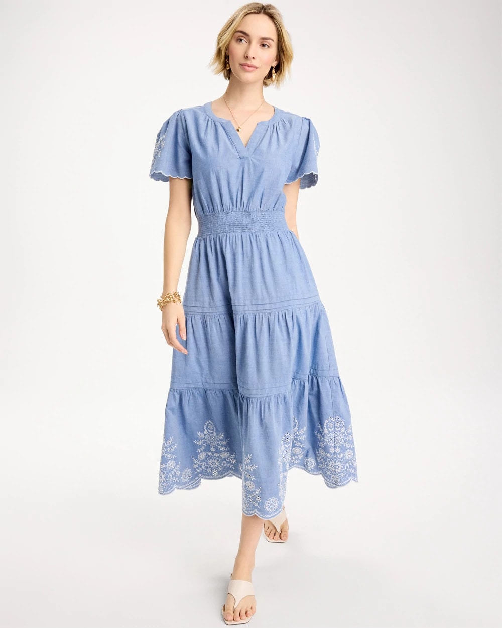 Chambray Embroidered Dress Light Indigo - Chico's