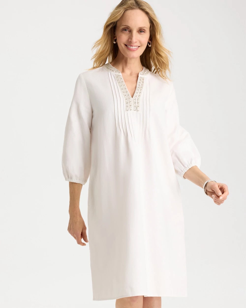 Embellished Pintuck Dress Alabaster - Chico's