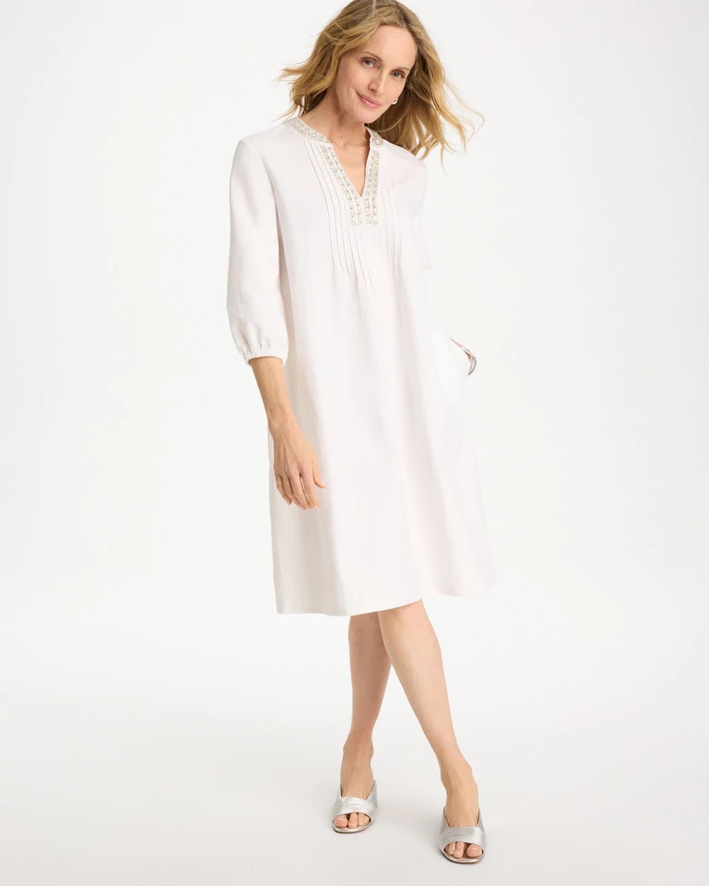 Embellished Pintuck Dress Alabaster - Chico's