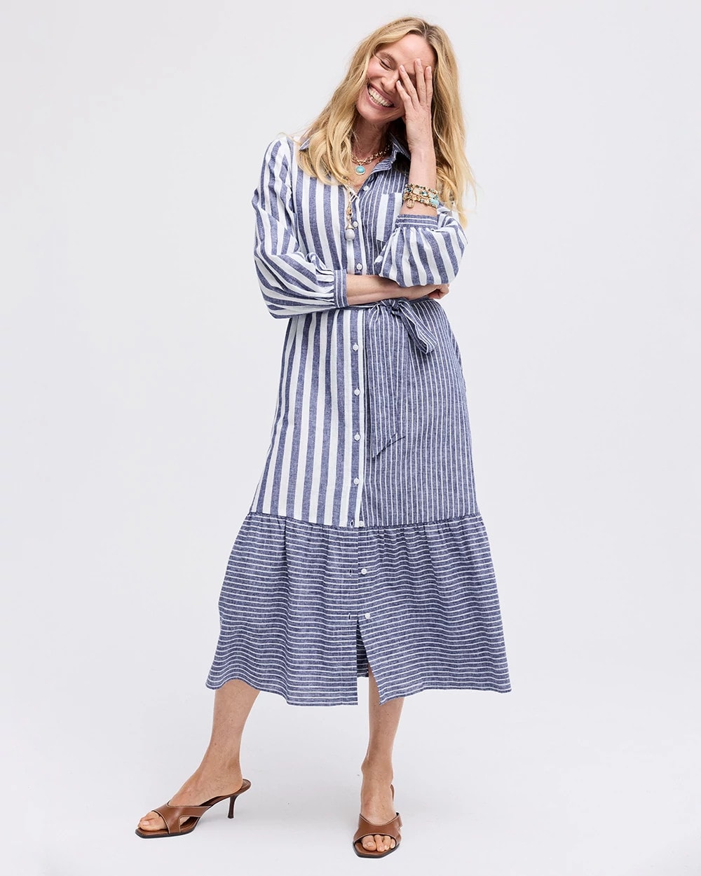 Linen-Cotton Striped Shirtdress Indigo - Chico's