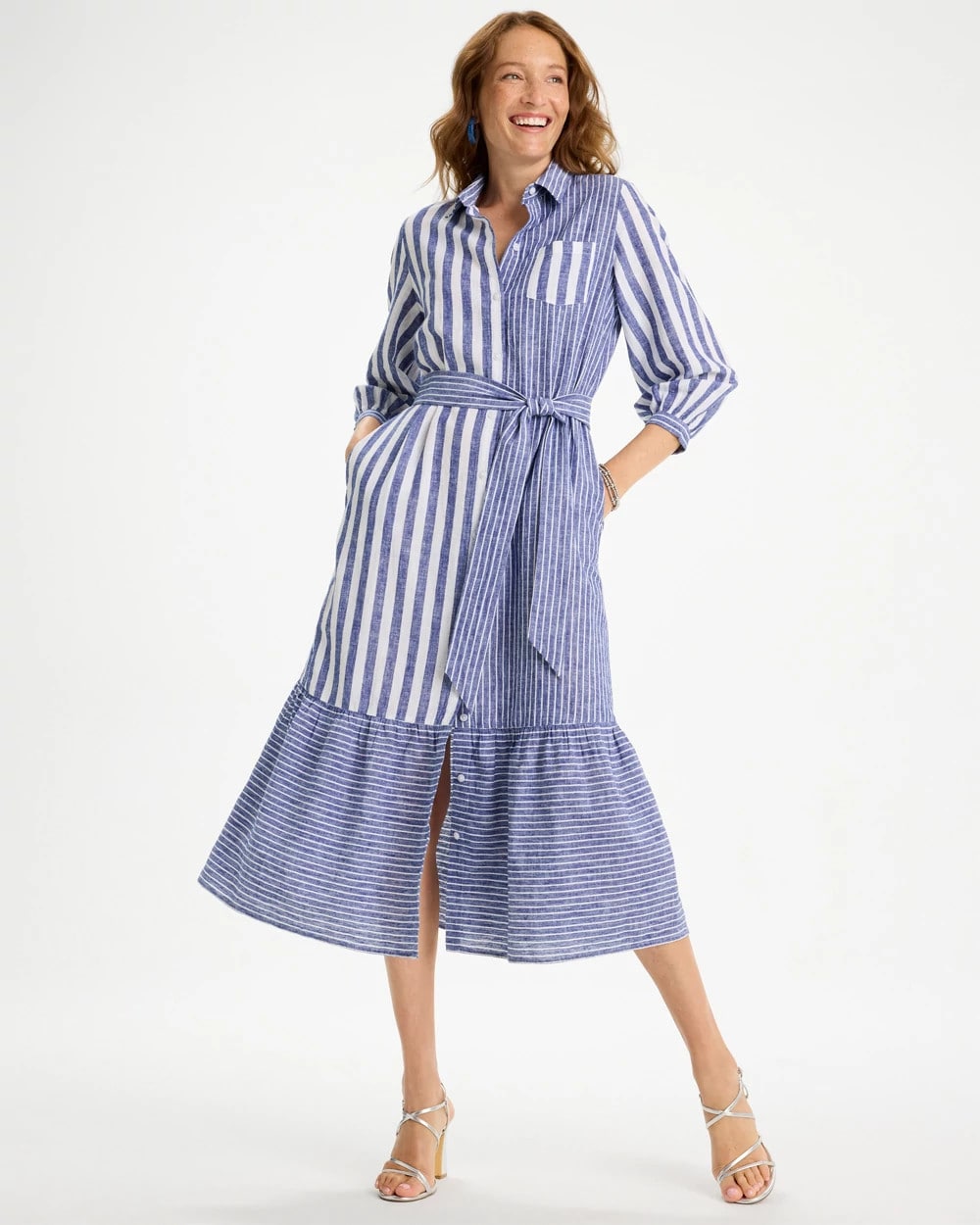Linen-Cotton Striped Shirtdress Indigo - Chico's