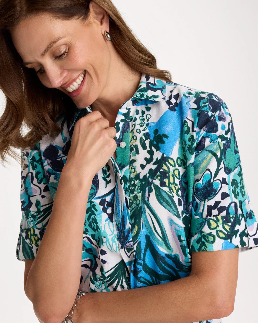 Floral Linen-Cotton Popover Dress Alabaster - Chico's