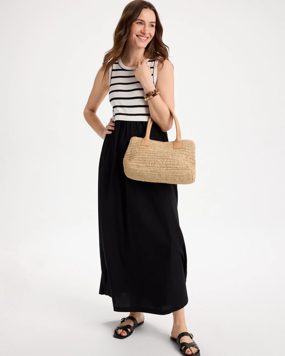 Poplin Cotton Rib Mix Dress Black - Chico's