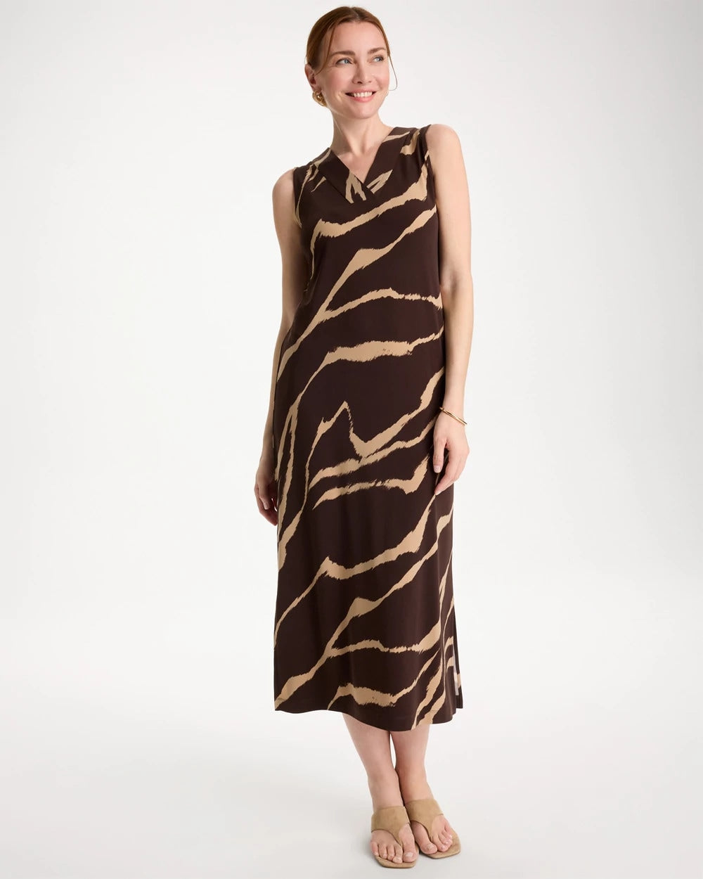 Travelers™ Zebra Double V-Neck Maxi Dress Cocoa Bean - Chico's