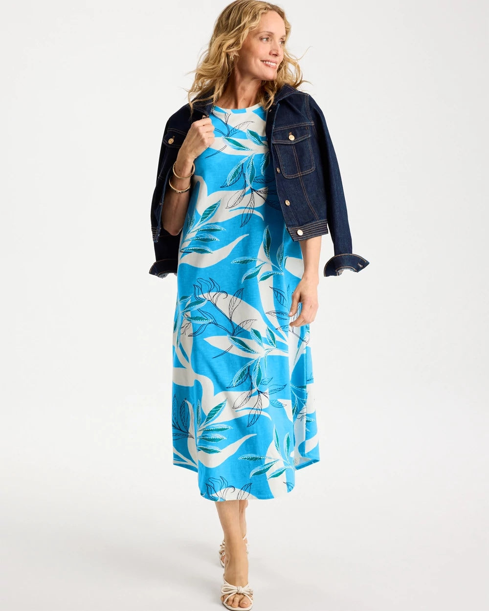 Printed Soft-Stretch Cotton Slub Dress Blue Tide - Chico's