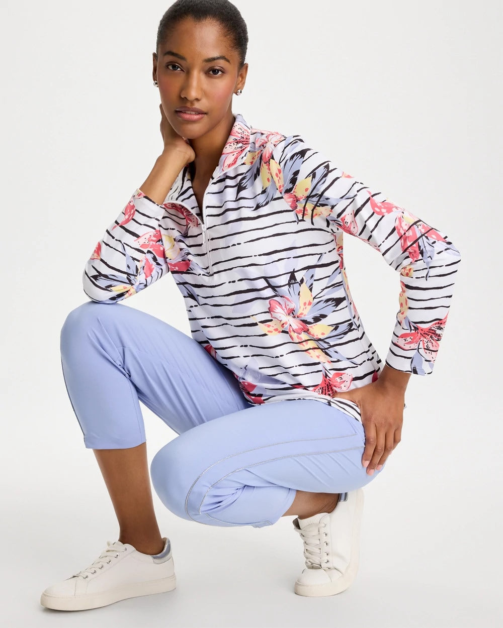 Zenergy® UPF Lily Print Half Zip Calypso Coral - Chico's