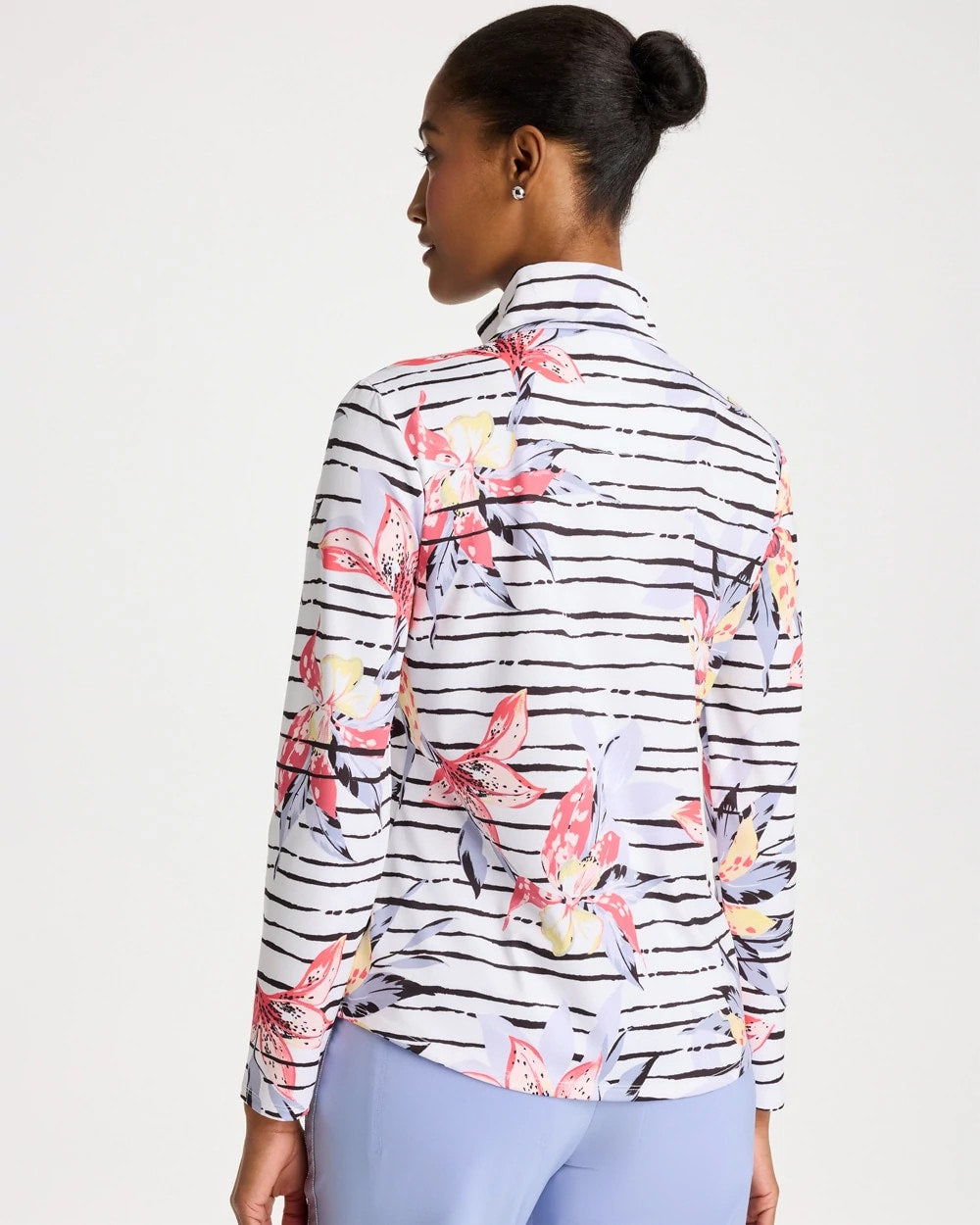 Zenergy® UPF Lily Print Half Zip Calypso Coral - Chico's