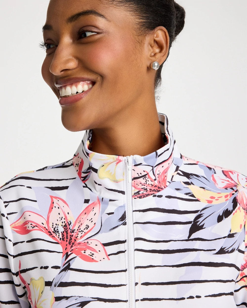 Zenergy® UPF Lily Print Half Zip Calypso Coral - Chico's