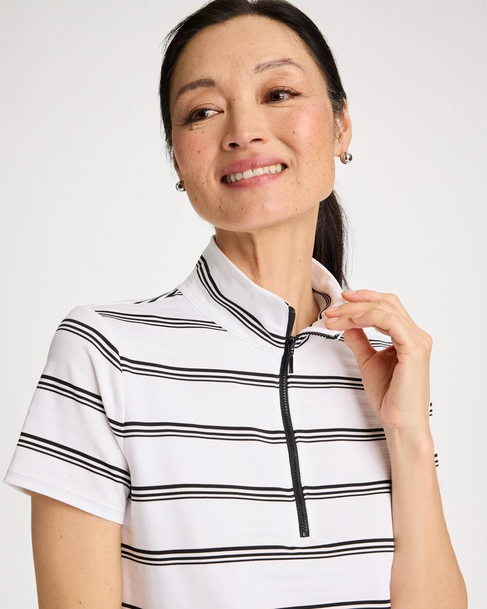 Zenergy® UPF Striped Half-Zip Polo Black - Chico's