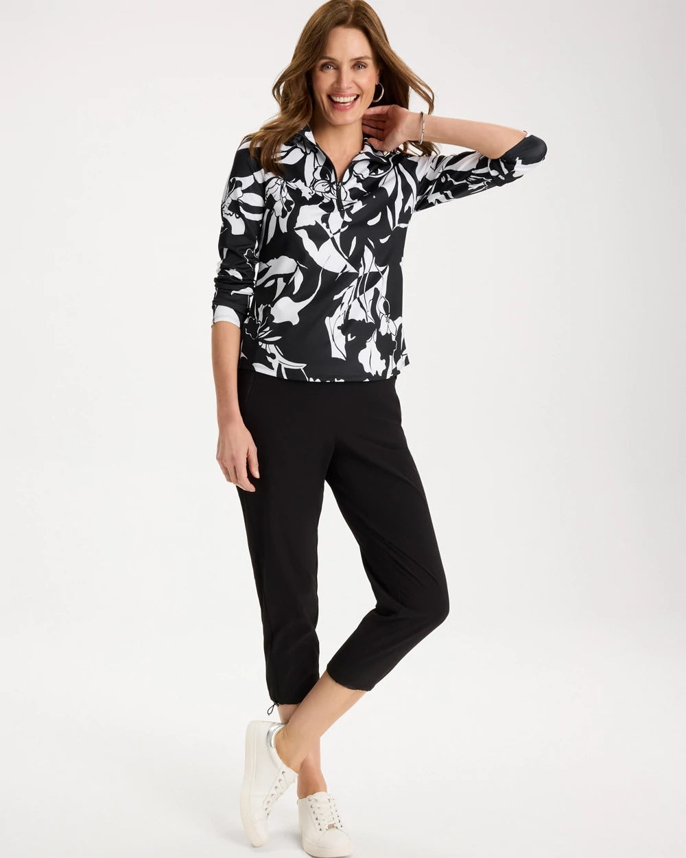 Zenergy® UPF Floral Nights Half Zip Black - Chico's