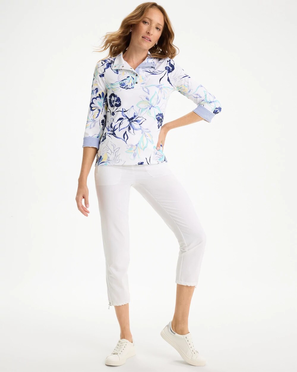 Zenergy® UPF Floral Snap Mockneck Amparo Blue - Chico's