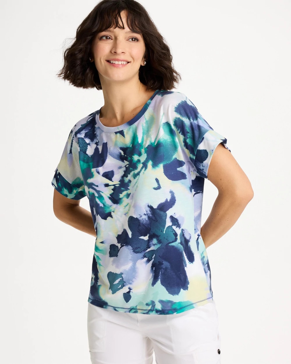 Zenergy® Floral Drop Shoulder Tee Topanga Green - Chico's