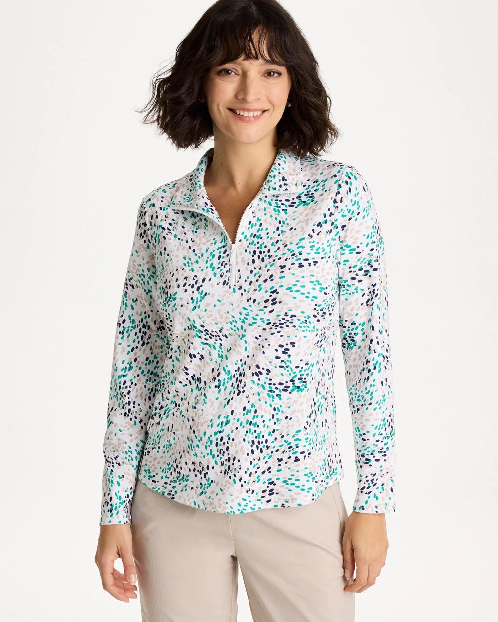 Zenergy® UPF Dots Pullover Half Zip Top Topanga Green - Chico's