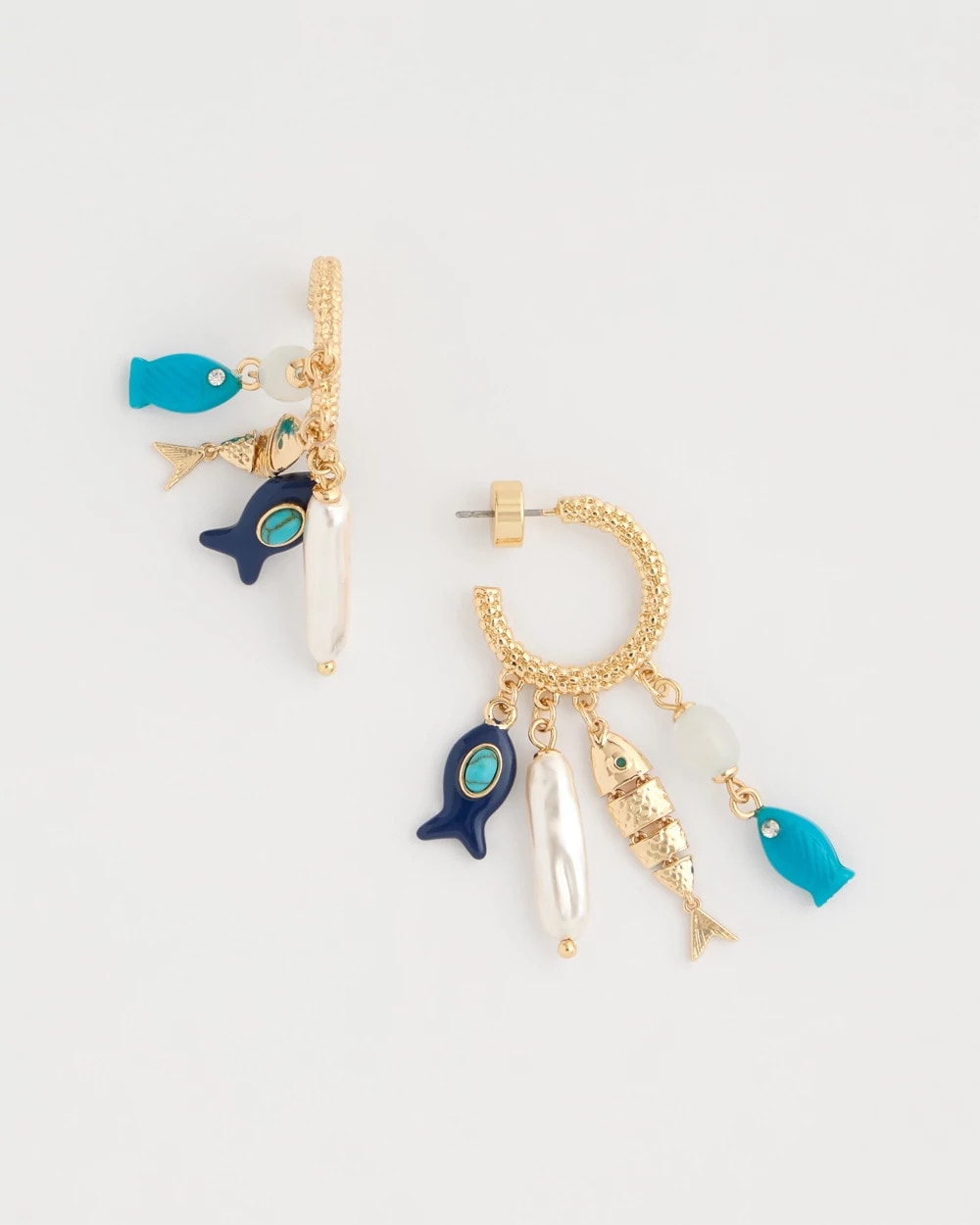 Fish Charm Crinkle Hoop Earrings Blue Multi - Chico's