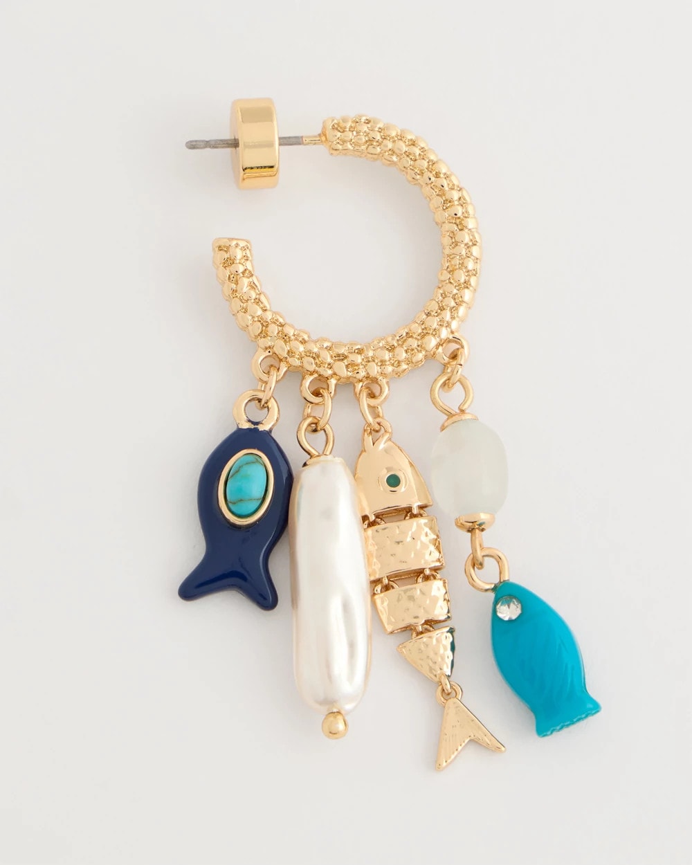 Fish Charm Crinkle Hoop Earrings Blue Multi - Chico's