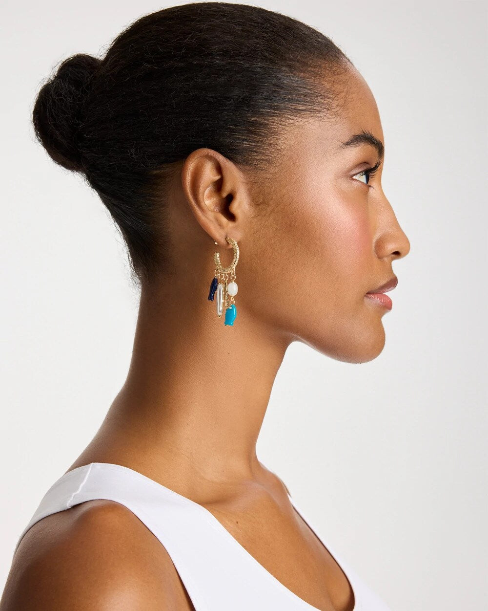 Fish Charm Crinkle Hoop Earrings Blue Multi - Chico's