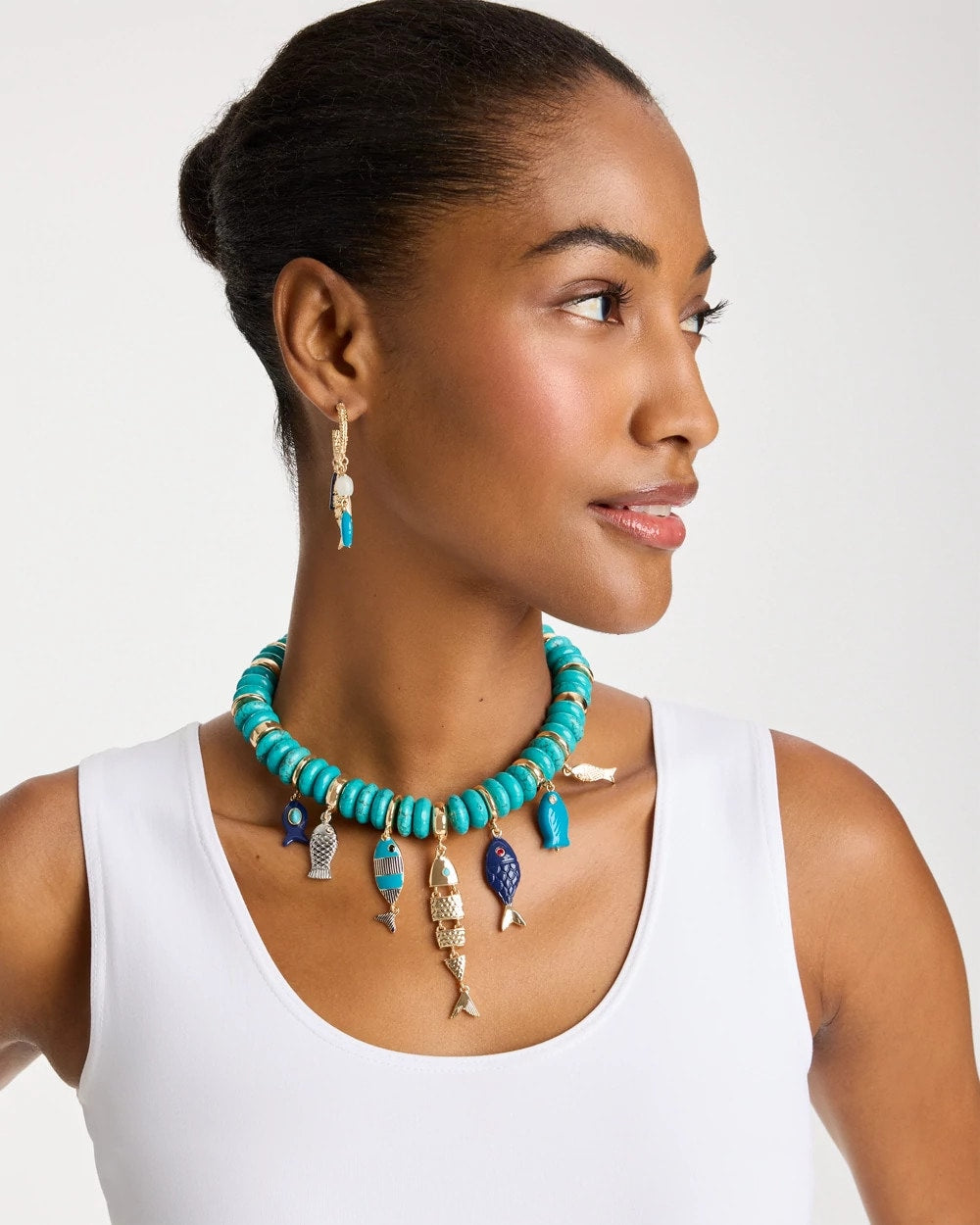 Turquoise Fish Charm Statement Necklace Turquoise - Chico's