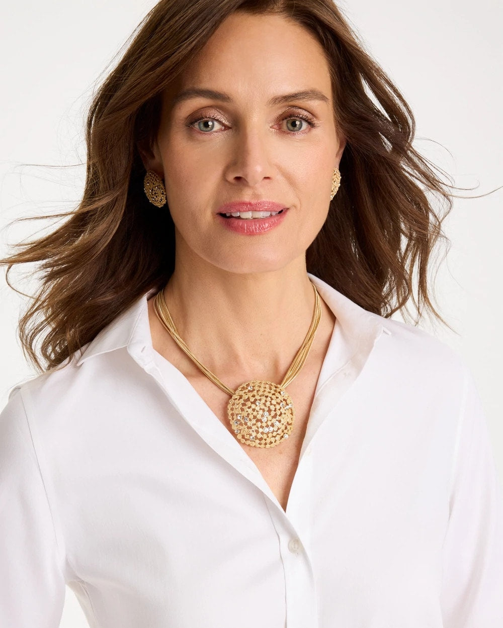 Sea Foam Medallion Pendant Necklace Gold - Chico's
