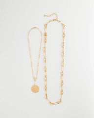 Sea Foam Medallion Double-Strand Pendant Necklace Gold - Chico's