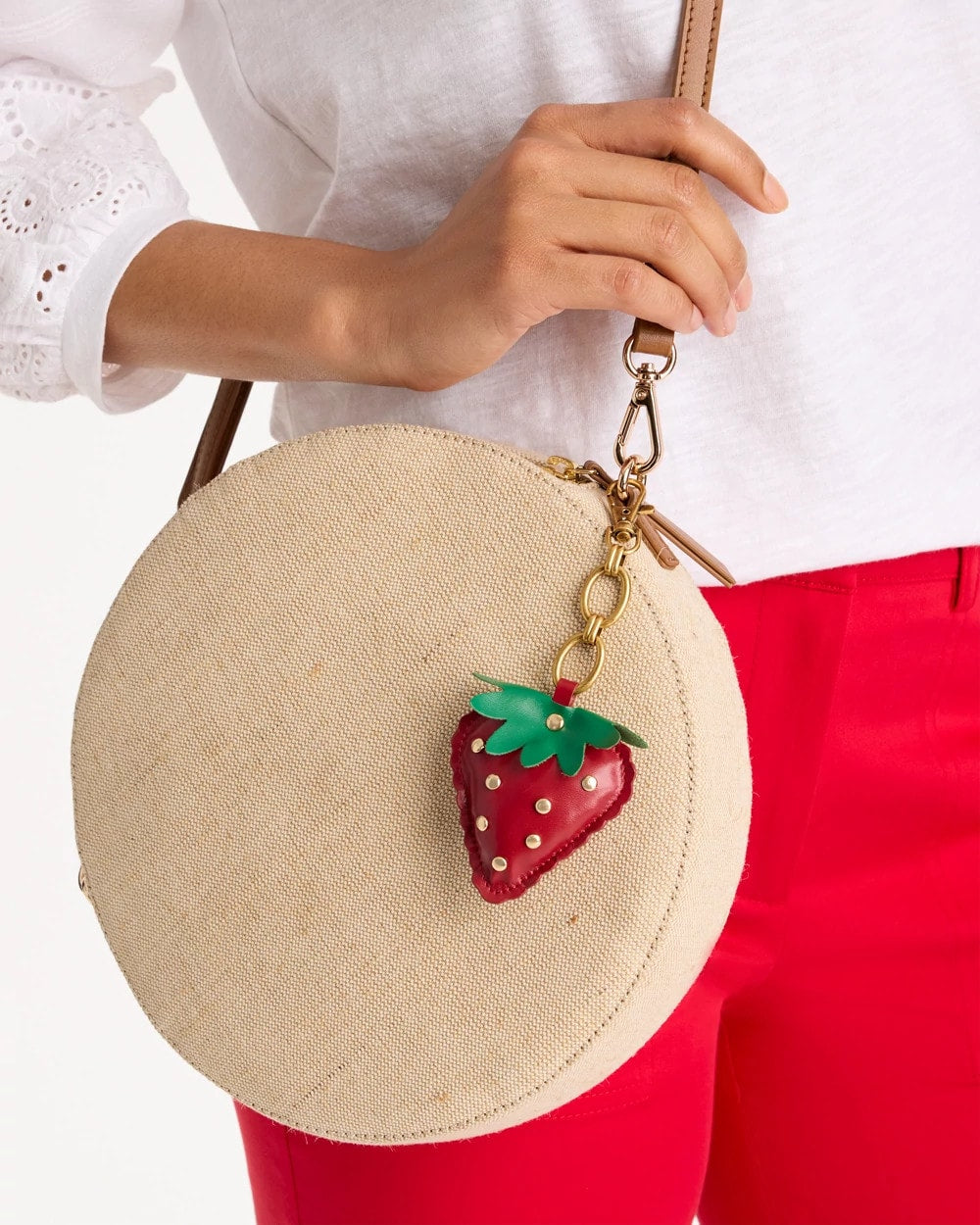 Faux Leather Strawberry Bag Charm Key Chain Red - Chico's