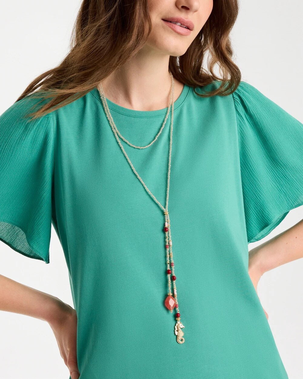 Coral Genuine Stone Y-Pendant Necklace Coral - Chico's