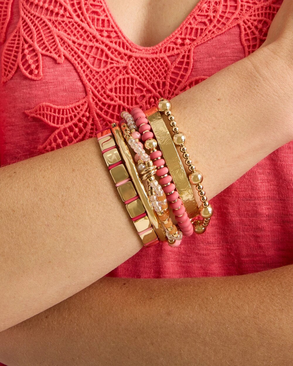 Coral Inspired Round Stretch Bracelet Coral - Chico's