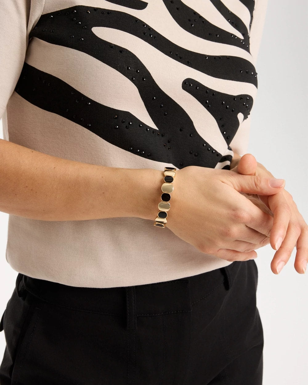 Black Goldtone Glam Stretch Bracelet Black - Chico's