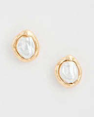 Pearlescent Golden Rimmed Stud Earrings Gold - Chico's