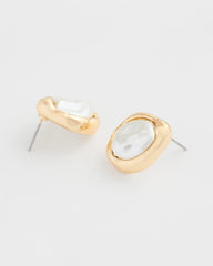 Pearlescent Golden Rimmed Stud Earrings Gold - Chico's