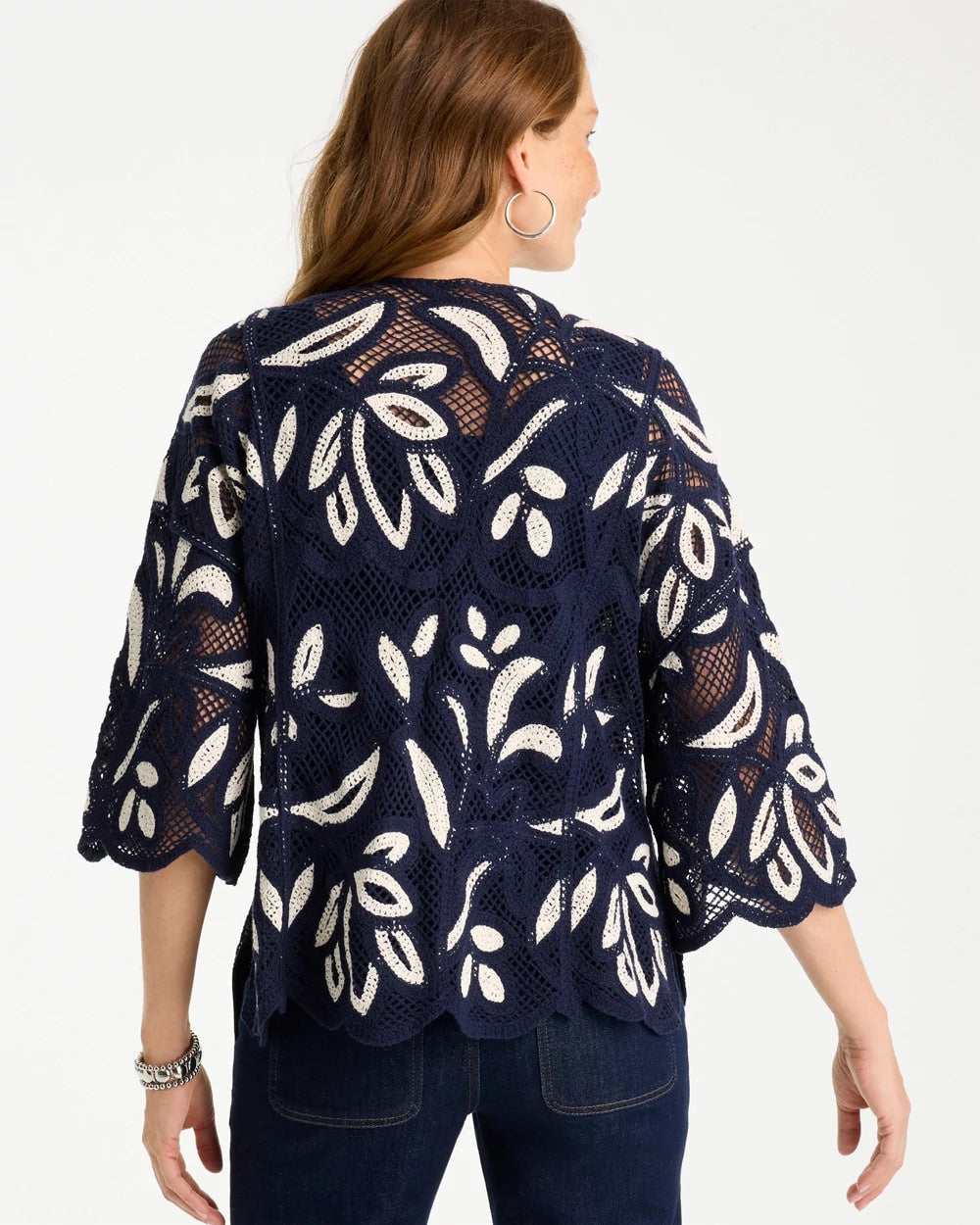 Woven Crochet Lace Contrast Kimono Passport Blue - Chico's