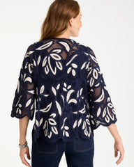 Woven Crochet Lace Contrast Kimono Passport Blue - Chico's