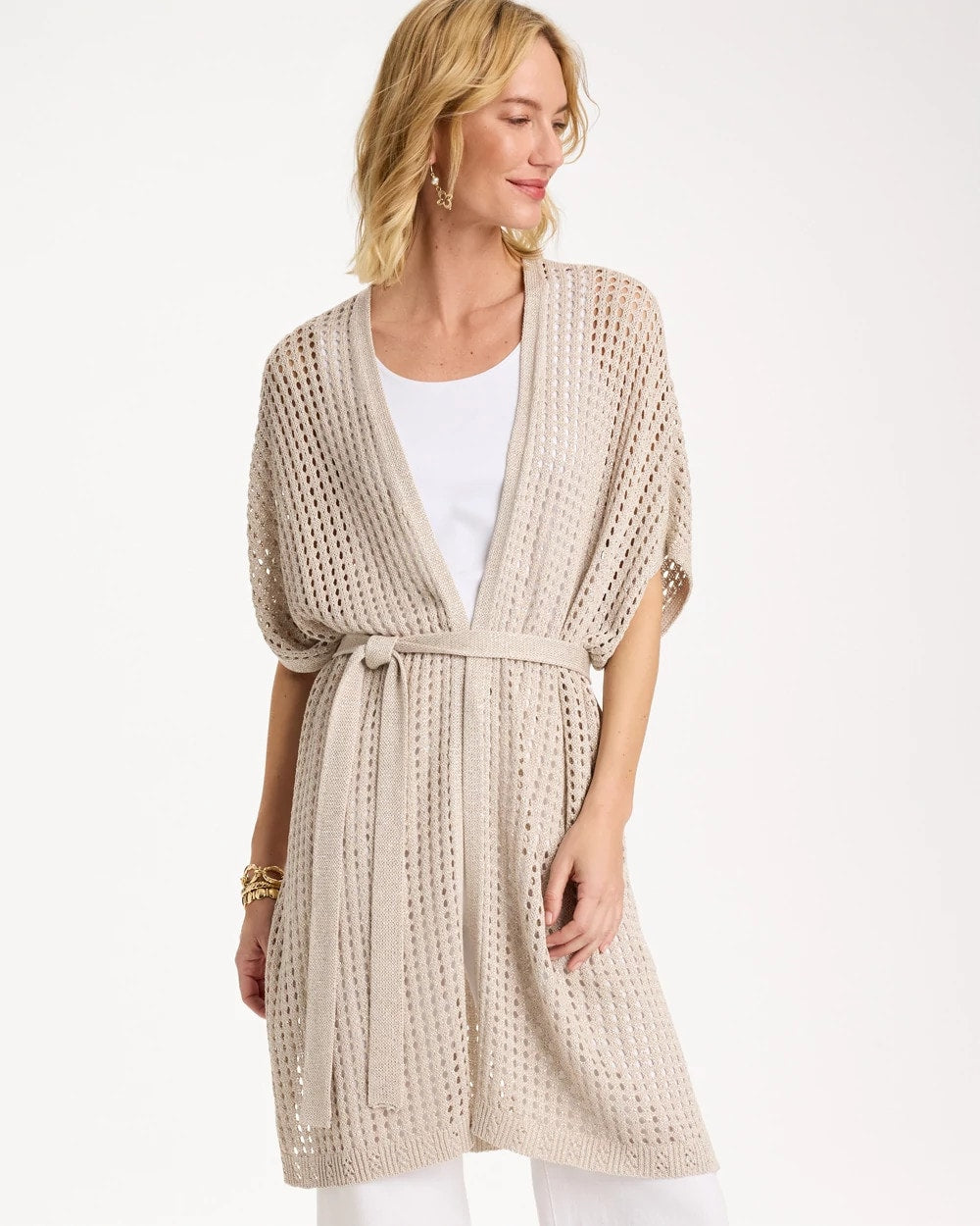 Crochet Knit Belted Ruana Neutral - Chico's