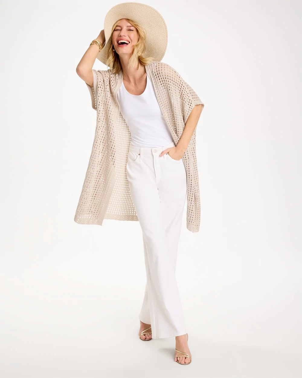 Crochet Knit Belted Ruana Neutral - Chico's