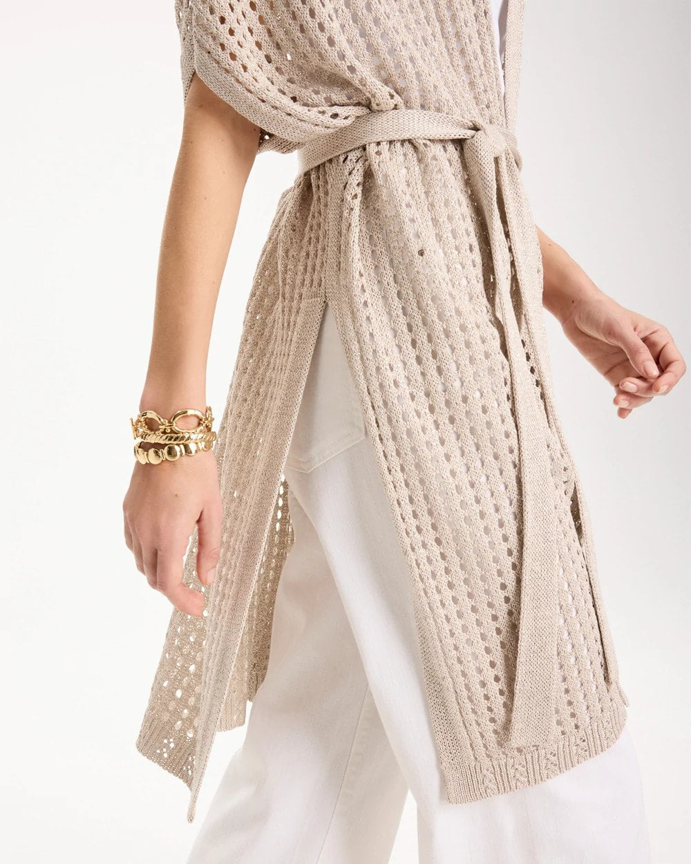 Crochet Knit Belted Ruana Neutral - Chico's